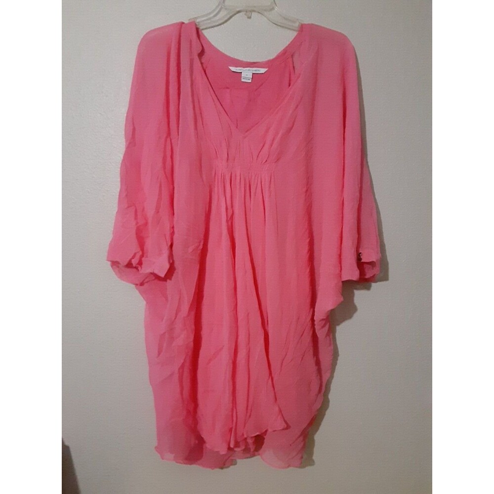 Diane Von Furstenberg Blouse Women Size 6 Pink Silk Layered V Neck Tunic